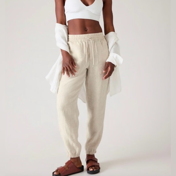 Athleta Retreat 100% Linen High Rise Jogger, Natural Undyed, Small Tall - Picture 1 of 16